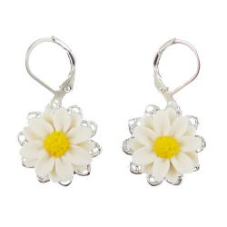 White Daisy Dangle Earrings